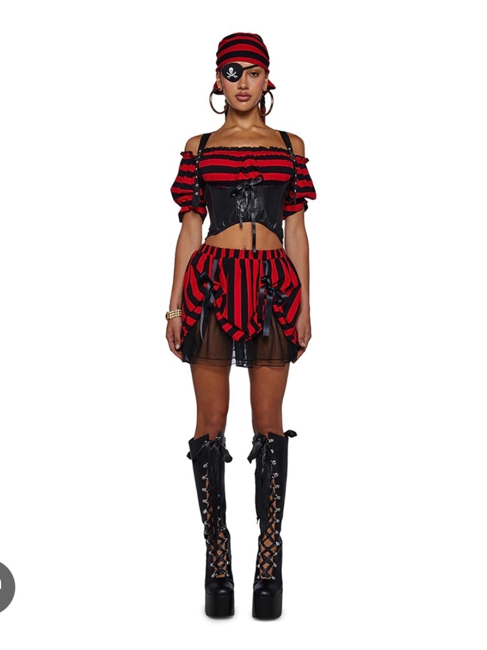 Dolls Kill Women's Red and Black Striped Pirate Costume